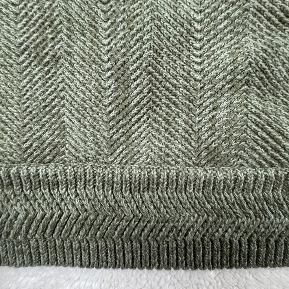 Vintage Chaps Men's L Olive Green Cotton Crew Neck Herringbone Knit Sweater 90's